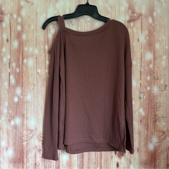 SHEIN Dusty Rose Pink Waffle Knit Asymmetrical Neck Side Slit Top - Picture 9 of 11